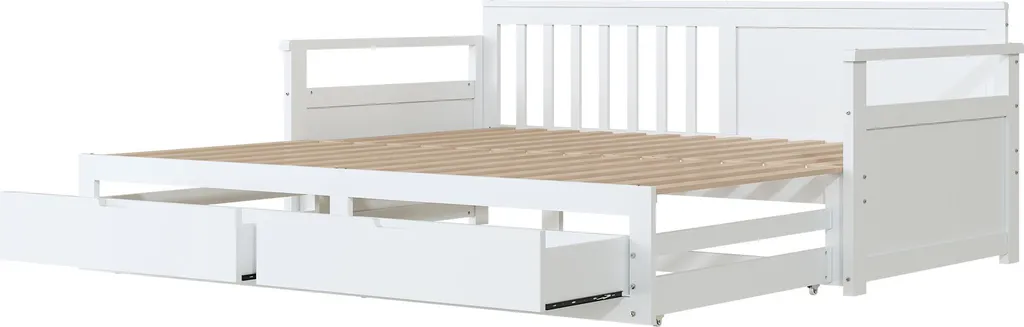 Lit d'Appoint Extensible 180x190 cm pour Chambre d'Amis en Bois Blanc