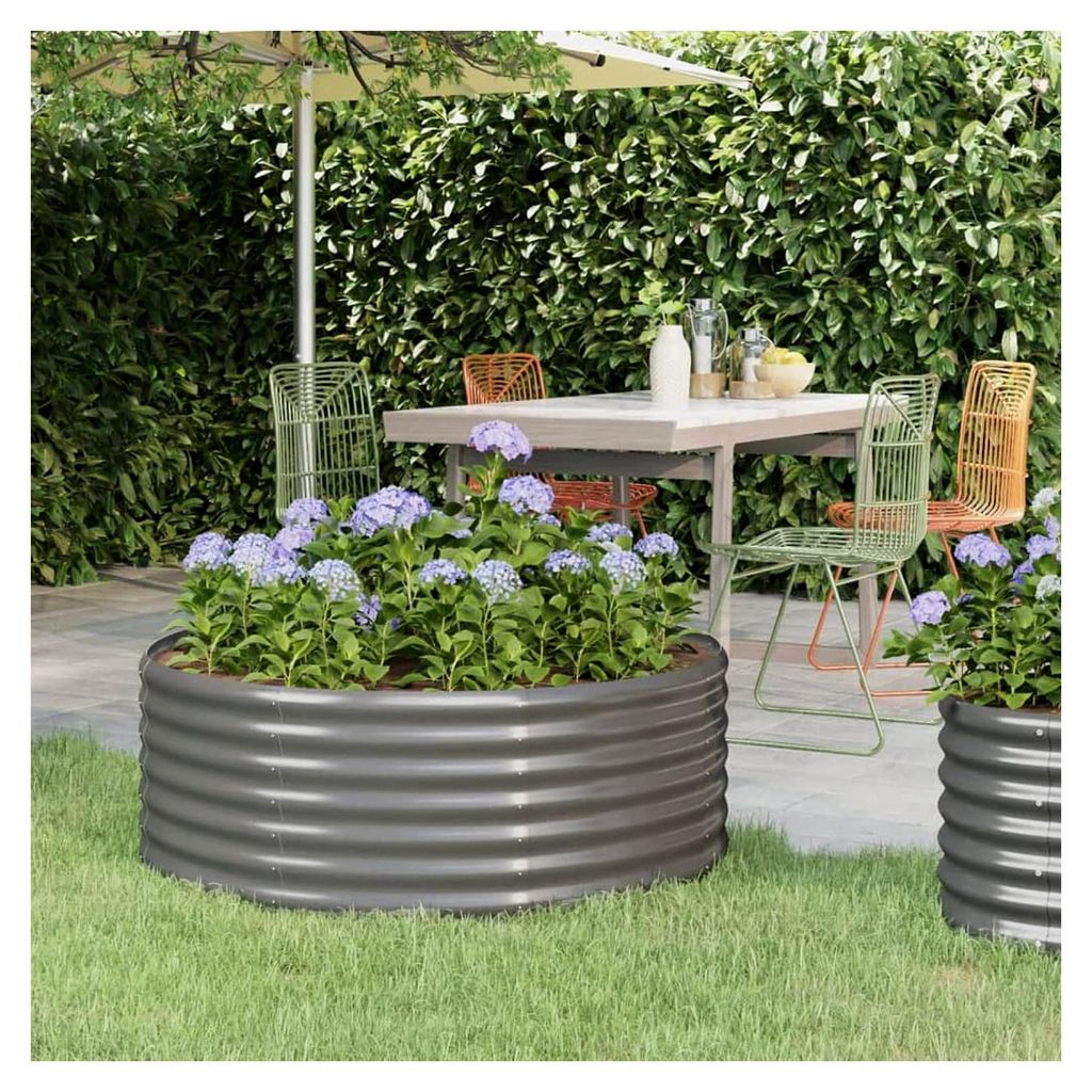 Hochbeet aus pulverbeschichtetem Stahl 100x100x36 cm für Garten und Balkon Grau