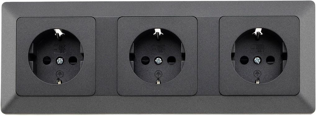 MILOS Set 3 prises + cadre triple 250V~/ 16A, Anthracite Image du produit 