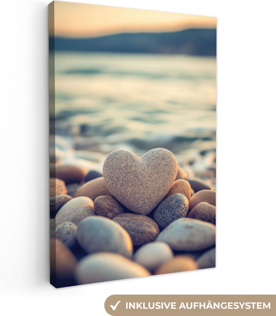 Leinwand Bilder 60x90 cm - Herz - Steine, Wandbilder, Wanddeko Wohnzimmer, Bild