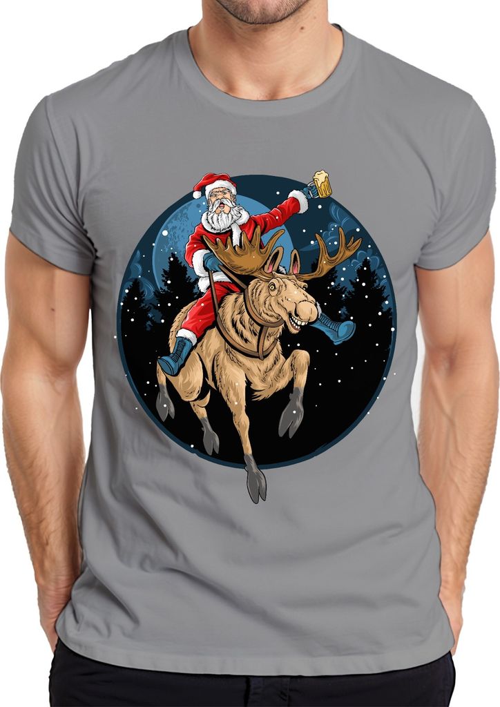 Weihnachtsmann Bier Rentier - Weihnachten Weihnachtsgeschenk Christmas Herren T-Shirt, Grau, XXL