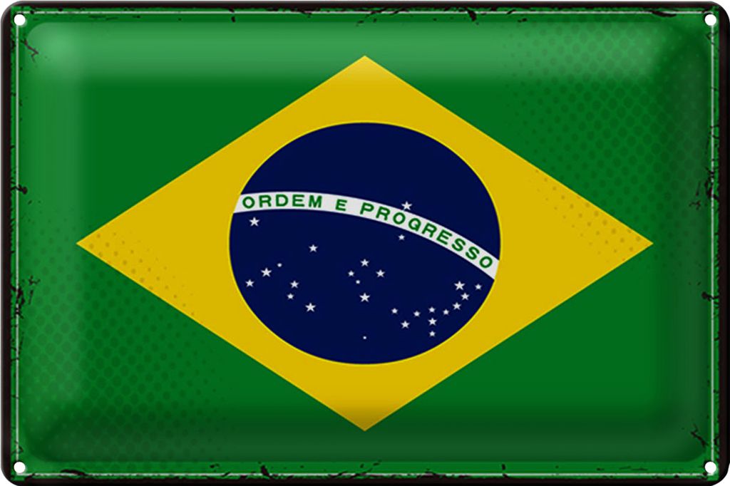 Blechschild Flagge Brasilien 40x30cm Retro Flag of Brazil