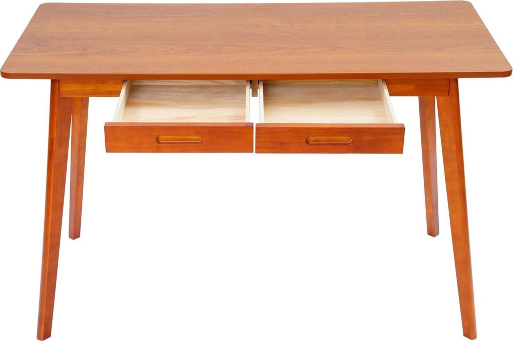 Schreibtisch/Computertisch - Rechteckig - 120×55×74 cm - 2 Schubladen - Verdeckte Griffe - MDF & Gummibaumholz - Walnuss
