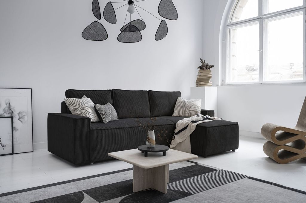 MIUFORM Brave Dave - Ecksofa mit Bettfunktion und Bettkasten L-FORM Sofa mit umstellbarer Ottomane - 250x156cm - Anthrazit - Sofa Schlafsofa Couch