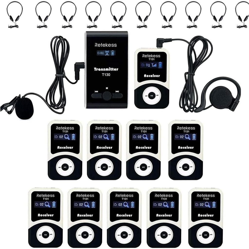 Retekess T130 Wireless Tour Guide System, 60M Audio Whisper Guide System, Kirchenübersetzungssystem, mit TT003 PLL Bilateralen Kopfhörern