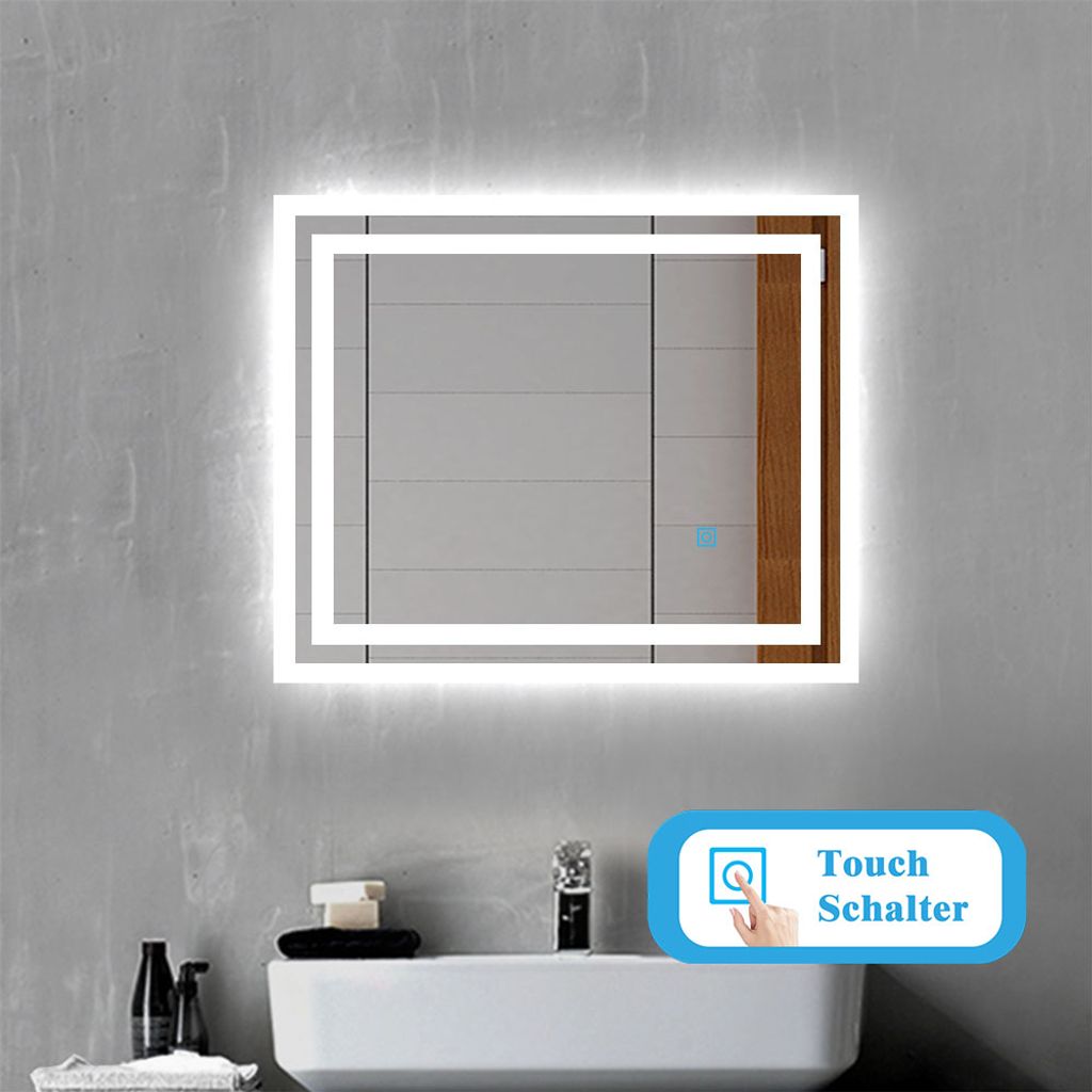 led badspiegel 60x50 cm badezimmerspiegel mit beleuchtung lichtspiegel  wandspiegel mit touch-schalter ip44 kaltweiß