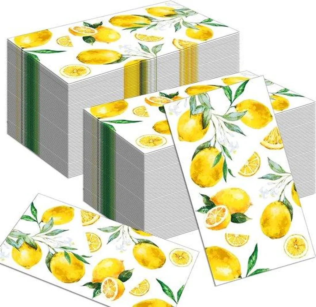 Lot de serviettes en papier jaune citron motif fruits pour cocktails