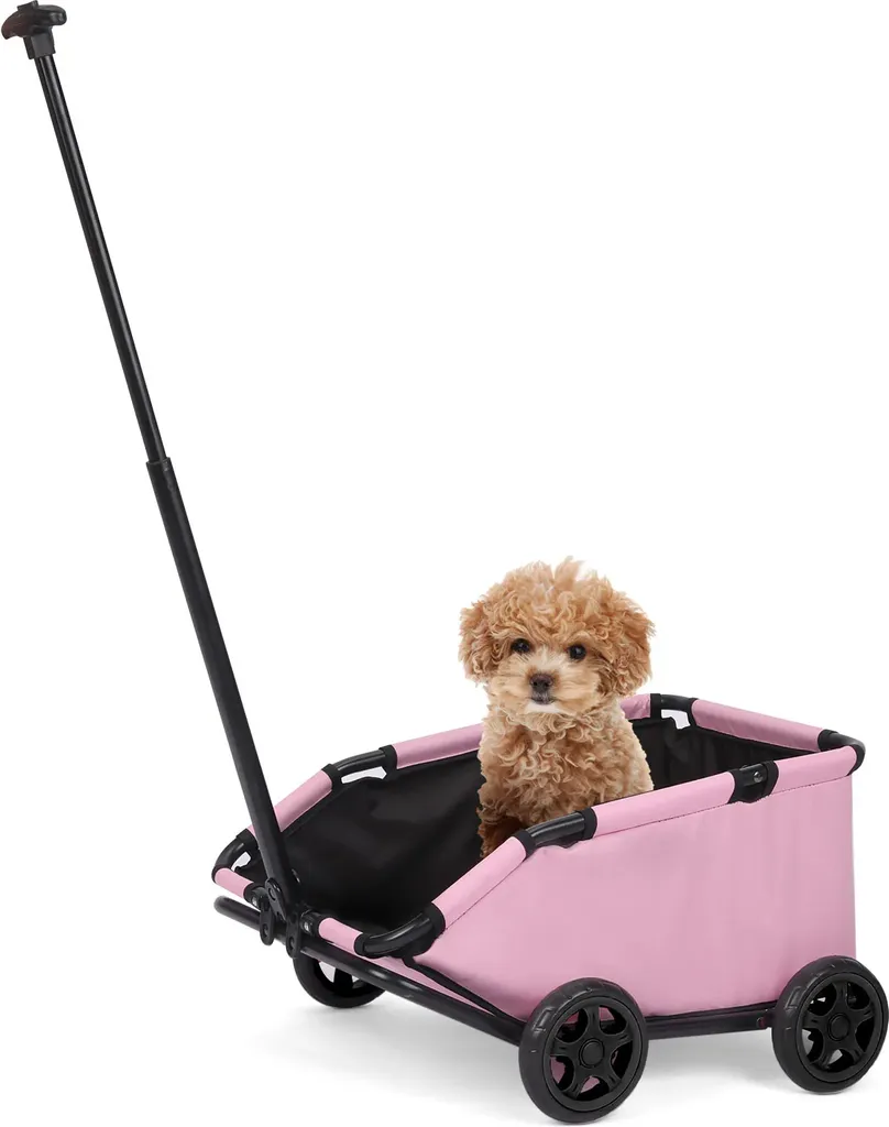 Poussette chien et chat légère rose avec roues 360° pour petits animaux