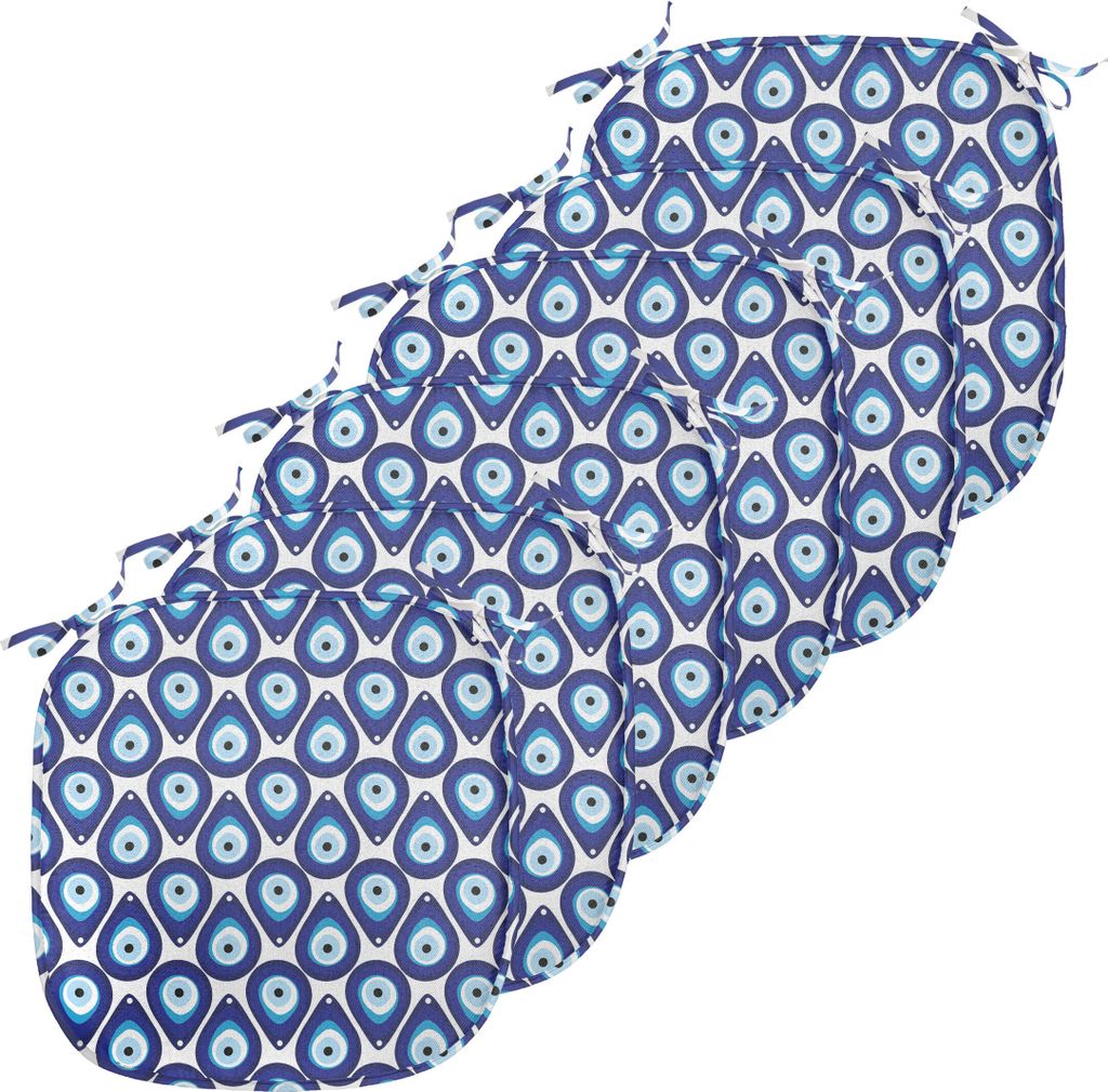 ABAKUHAUS Evil Eye Polster für Esszimmerstühle, Tropfen Wulst, Dekoratives wasserfestes Kissen mit Riemen für Küchensitze, 40 cm x 40 cm-6er Pa...