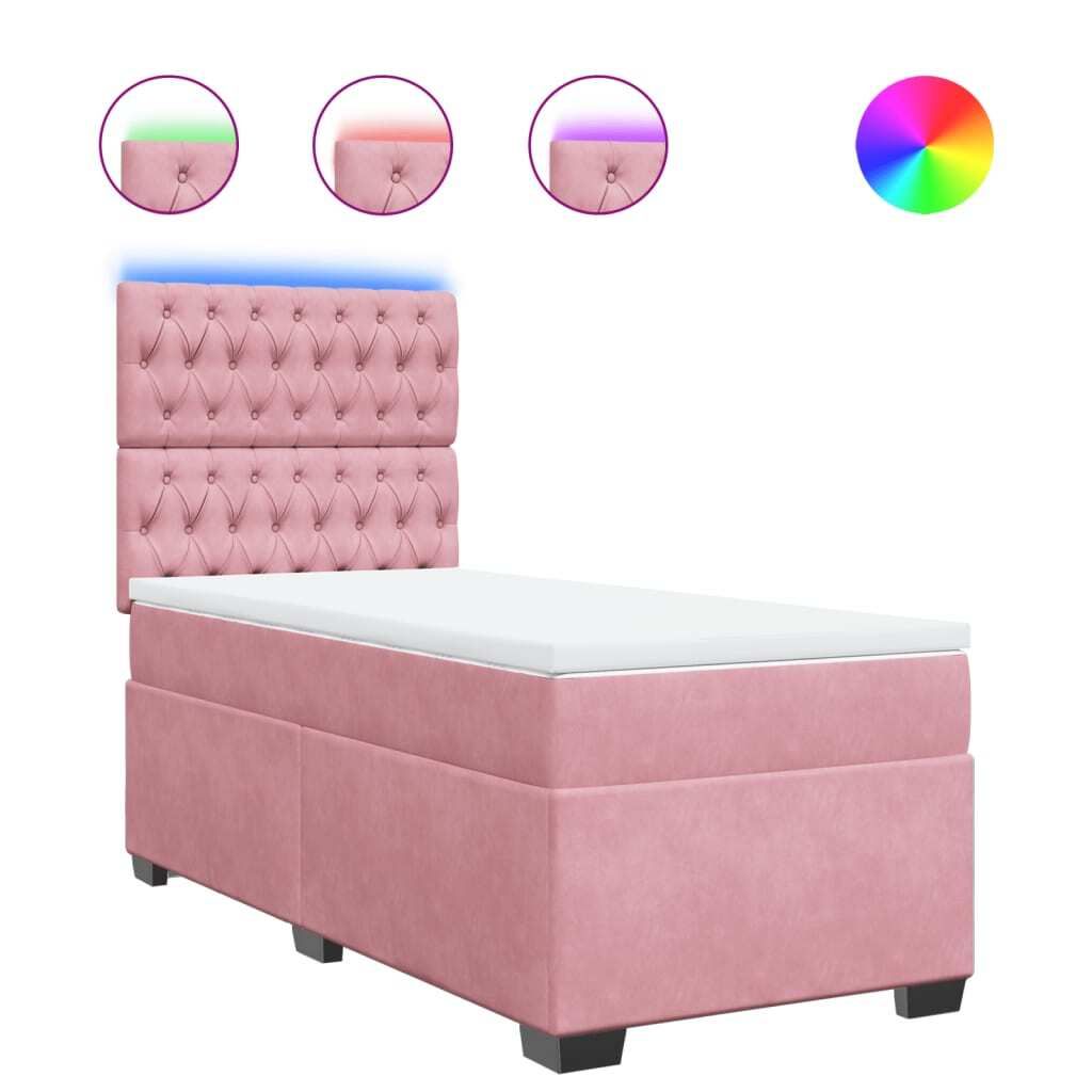 "WINTER SALE" Boxspringbett Einzelbett - Gästezimmer - mit Matratze Rosa 90x190 cm Samt - Polsterbett Klassische Betten NEU1489749