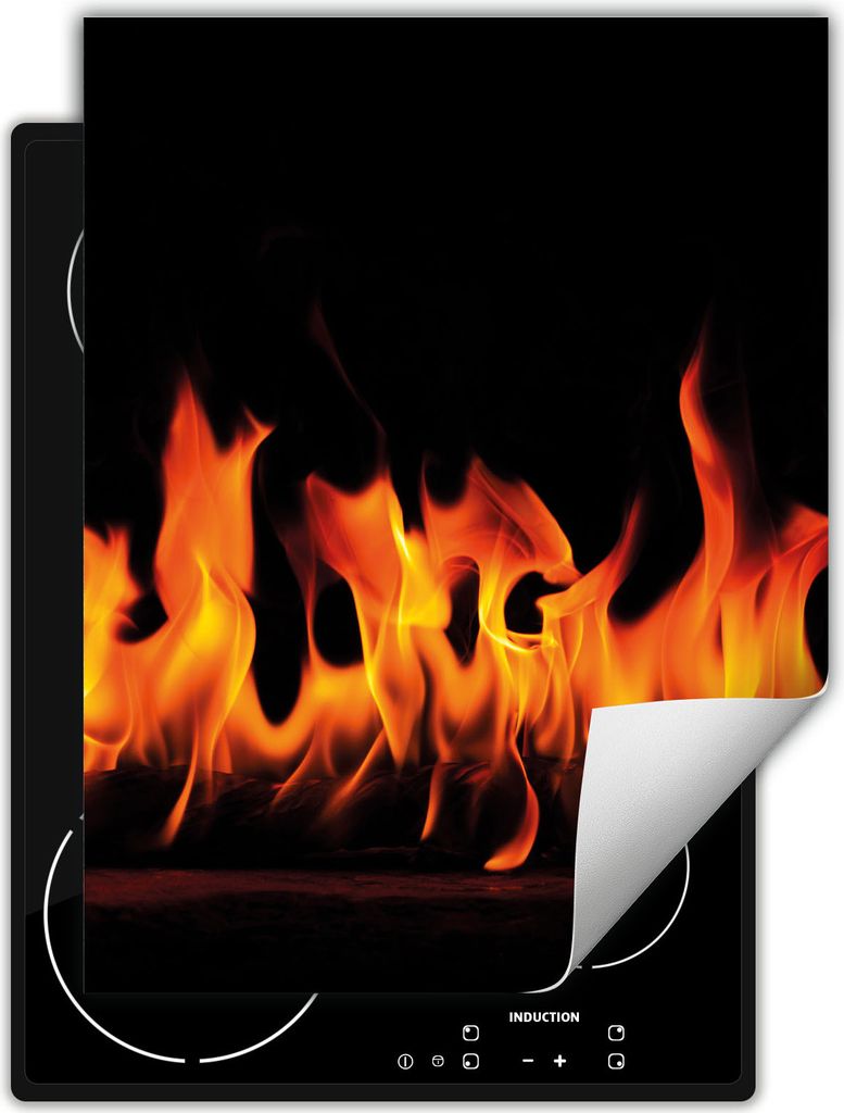 DarHaus Herdabdeckplatte Einteilig Küche Abdeckplatte für Ceranfeld Abdeckung Induktionskochfeld Aufrollbare Matte 40x52 cm, schwarz - Feuer