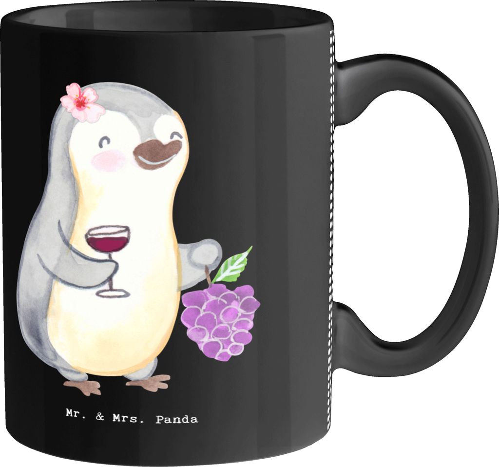 Mr. & Mrs. Panda Kaffeetasse Weinhändlerin Herz - Schwarz - Geschenk, Becher, cappuccinotasse, Tasse, Teetasse, haferl