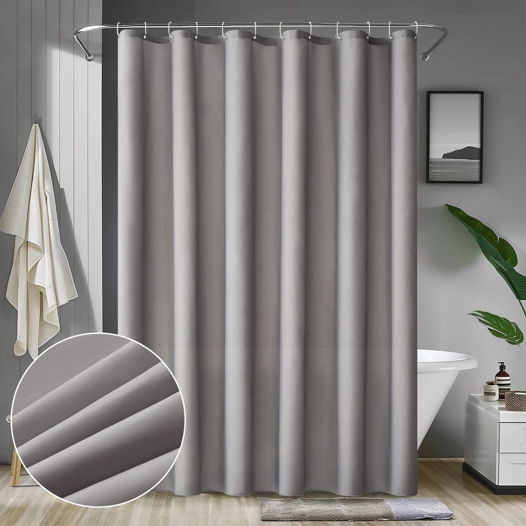 Duschvorhang 240 x 200 cm, Grau, wasserdicht, schimmelresistent, waschbar, schnelltrocknend, für Bad und Dusche, inklusive 16 Duschvorhangringen