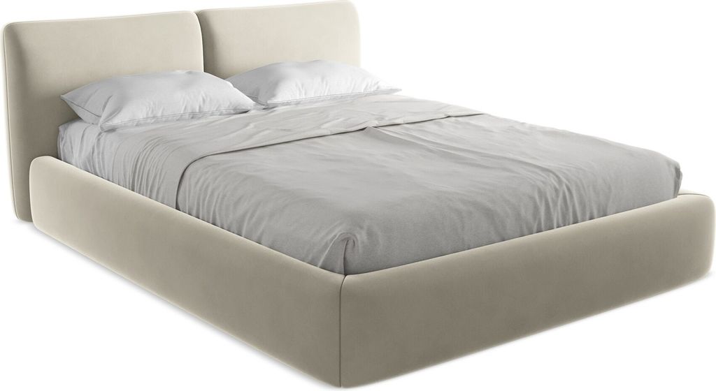 Bett mit Bettkasten - 180 x 228 - Samt - Perle - HOKU