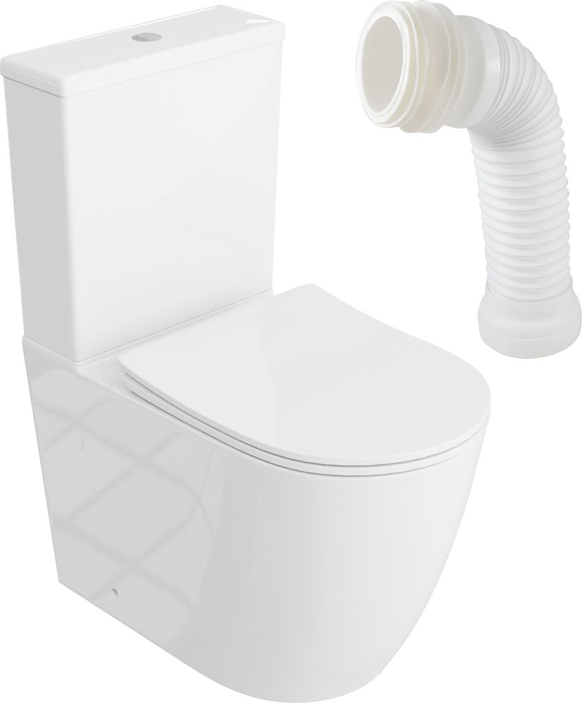 Lavita | Stand WC - Kompakt WC Nautilius - Weiß - 60,5 X 38 X 80 Cm - Ohne Spülrand - mit Soft-Close-Sitz Duroplast