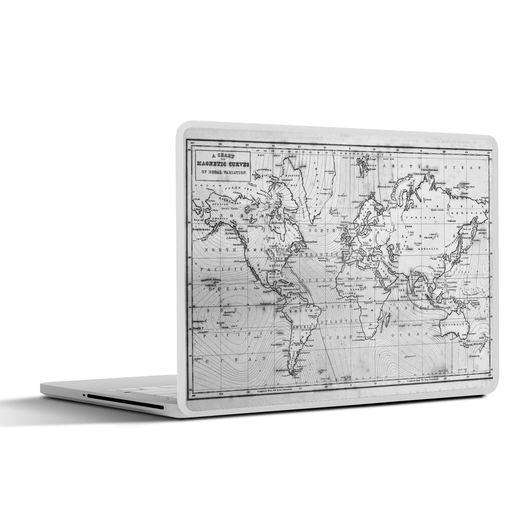 MuchoWow Laptop Aufkleber Sticker Cover Weltkarte mit grauer Tönung - schwarz und weiß 40x30 cm - Laptop Dekoration - Selbstklebend