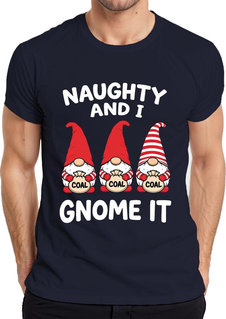 Naughty And I Gnome It Weihnachtsgnom Wichtel Nikolaus Lustig Herren T-Shirt, Navy, S