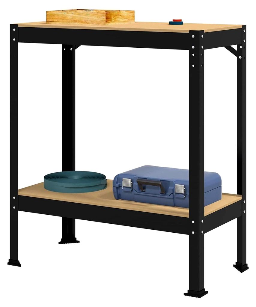 Industrielle Werkbank aus Holzwerkstoff und Metall - 81x41x91 cm, schwarz, für Garagen und Werkstätten