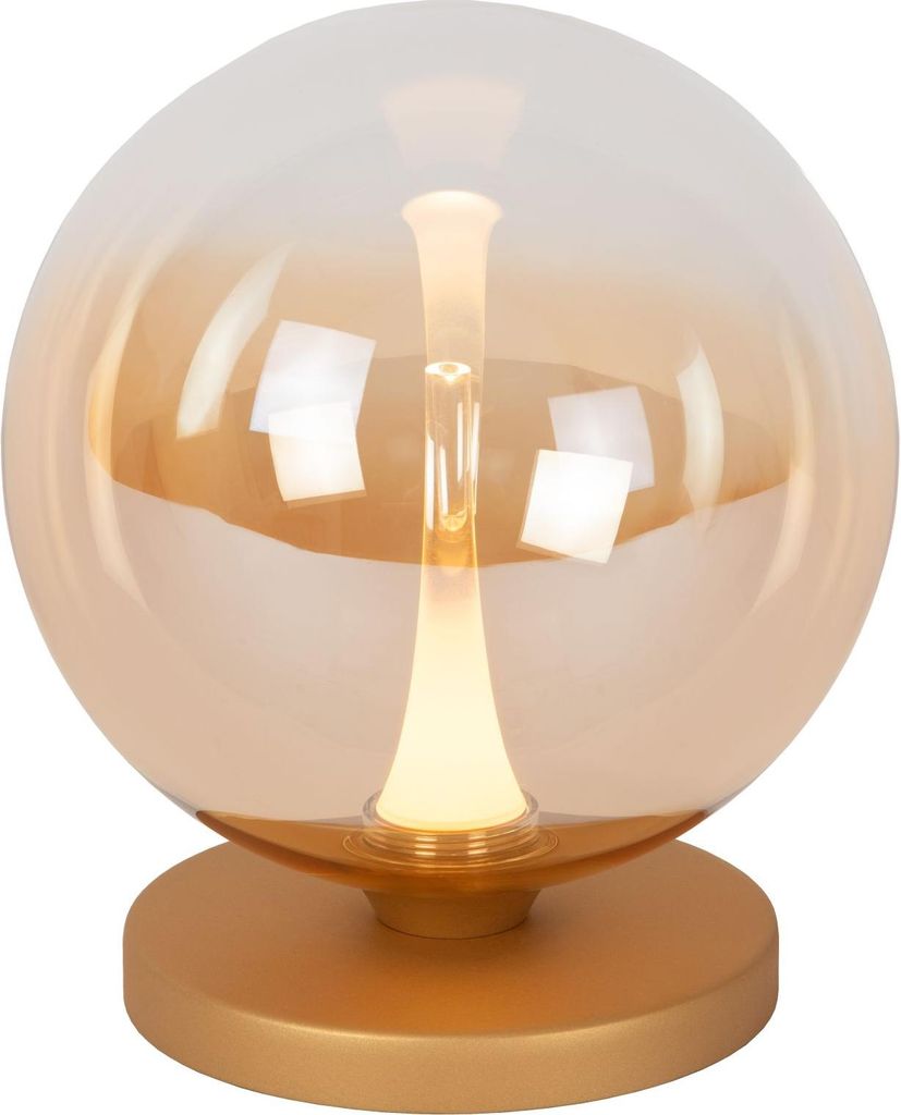 LED Tischlampe Dimmer Metall Rauchglas D: 16 cm 17.5 cm hoch in Messing Bernstein rund Kugel Schirm 250 lm