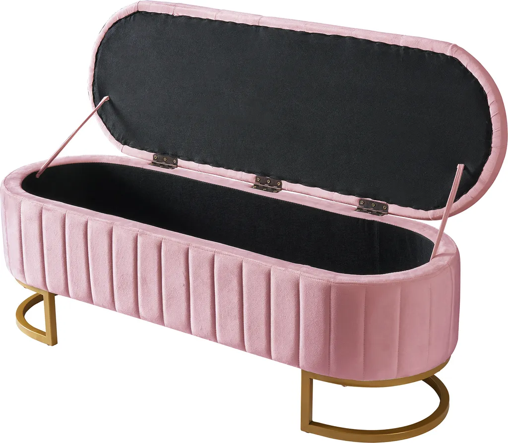 Banc d'entrée ou de lit 120x40cm en velours rose pour optimiser l'espace