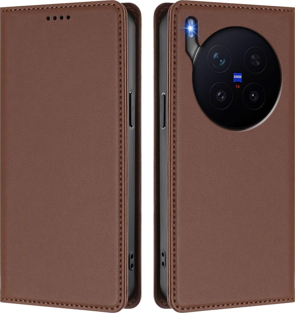 Handyhülle für vivo X300 Pro, Kunstleder Klapphülle Stoßfeste Magnetische Hülle mit Ständer Braun