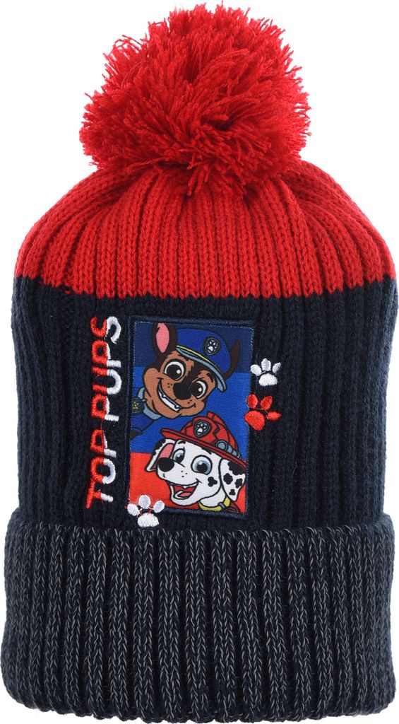 Paw Patrol Chase und Marshall Kinder Jungen Winter-Mütze Bommelmütze, Farbe:Blau, Größe:52