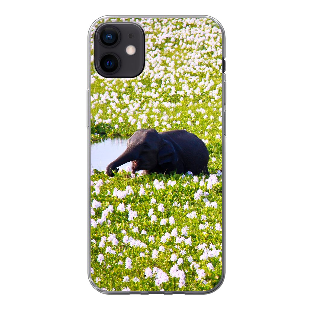 MuchoWow Handyhülle Schutzhülle Hülle für iPhone 12 mini Elefant - Wasser - Pflanzen - Grün - Natur - Tiere Silikon Softcase Handy Hülle - ...