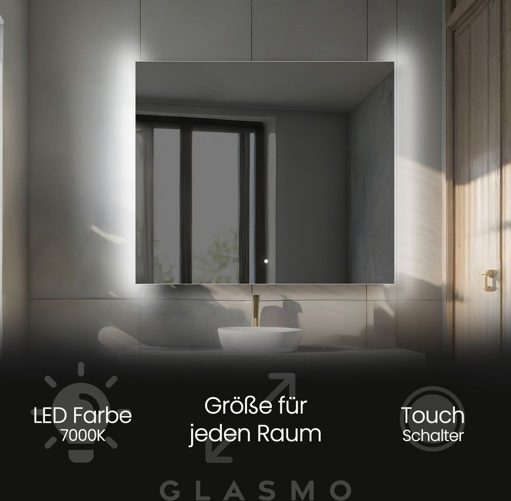 Spiegel mit Beleuchtung 140x60 cm Alana - Horizontal Rechteckiger Badezimmerspiegel mit LED Beleuchtung - Kaltweiß 7000K - LED Badspiegel Lichtspi...