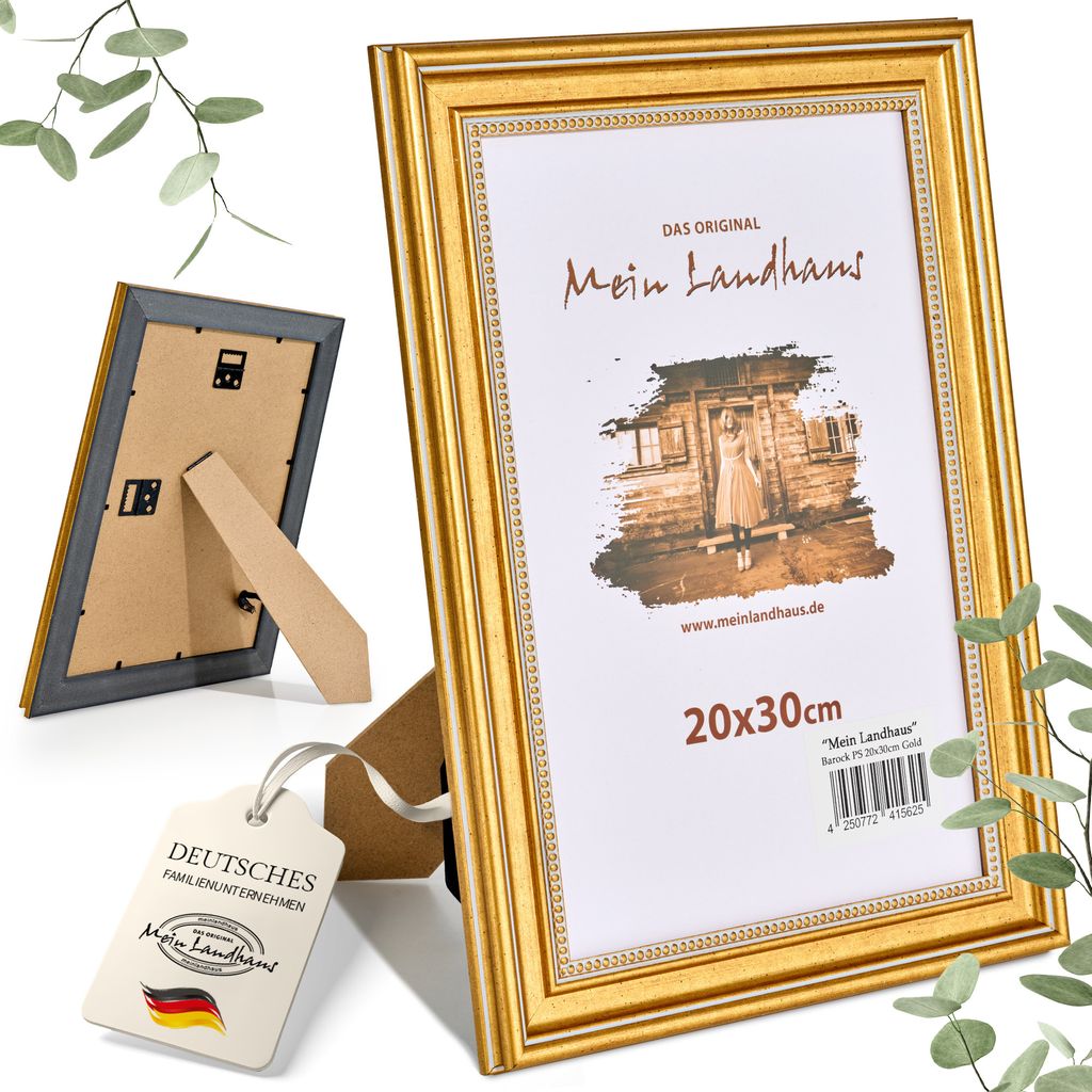 Mein Landhaus Barock Bilderrahmen Gold 40x50 cm mit Acrylglas und MDF-Rückwand