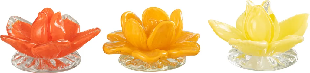 J-Line Fleurs en Verre Rouge Jaune Orange 3 Assortis - Déco Artisanale