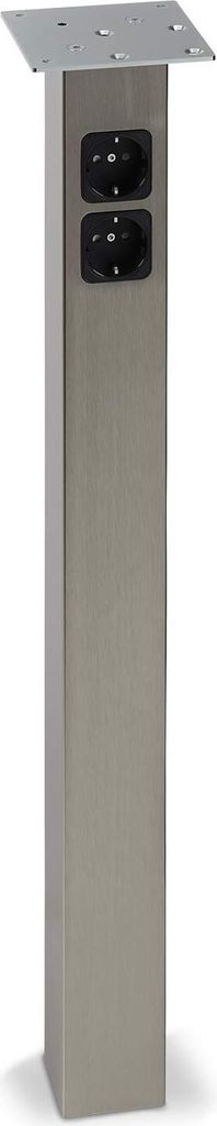 Stützfuß 70 x 70 mm Länge 720 mm Edelstahloptik m. Steckdosen Tischfuß Tischbein Möbelbein Möbelfuß SOTECH
