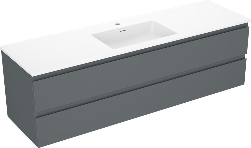 Mexen Orio Badezimmerunterschrank 160 cm mit Waschbecken Otis, 2 Schubladen, Graphit matt/Weiß matt - 91A10-16047-2-BFF66-W18M0?