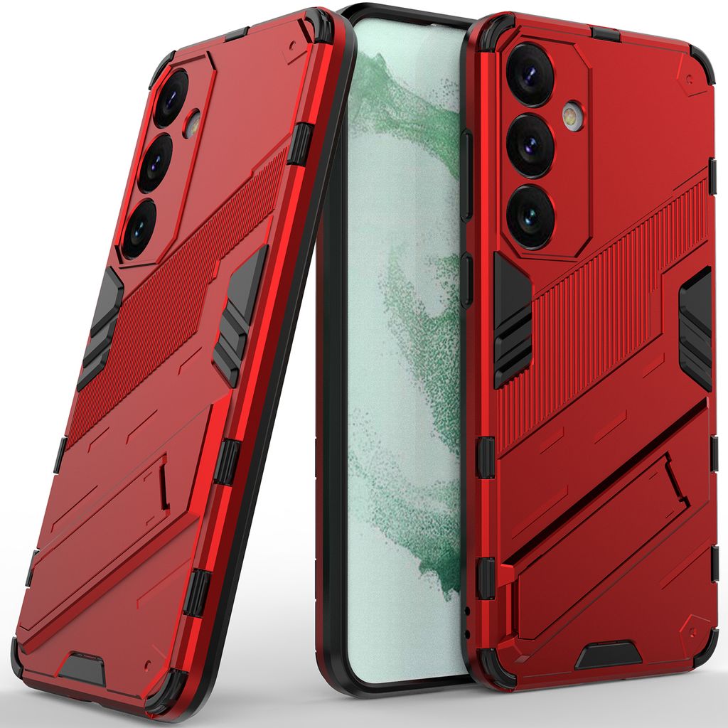Armor Hülle für Samsung Galaxy S25, Hybrid PC TPU Bumper Stoßfestes Schutzhülle mit Standfunktion Rot