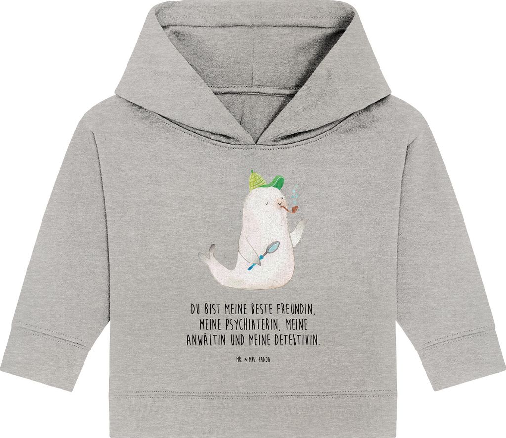 Mr. & Mrs. Panda Organic Baby Hoodie Robbe Sherlock 24. - 36. Monat - Heather Grey - Geschenk, Kapuzensweatshirt, Kapuzenshirt, Lustige Sprüche