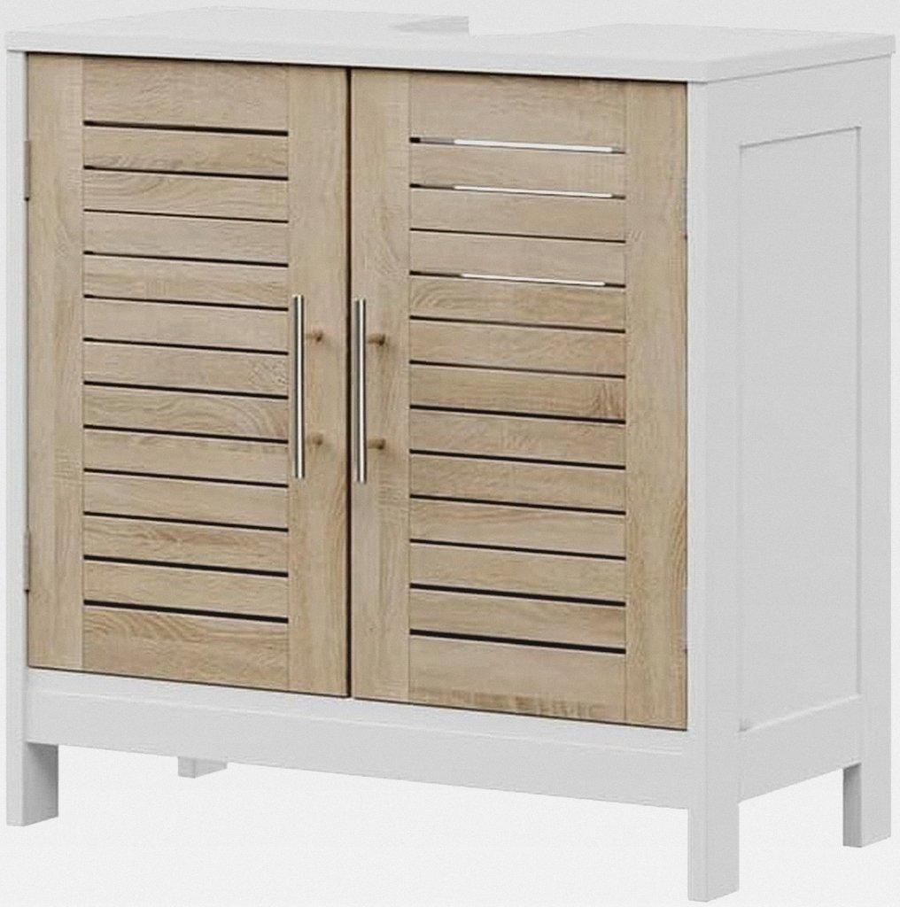 Waschbeckenunterschrank Looma, Weiß/Eiche, 60 x 60 cm mit 2 geschlossenen Fächern