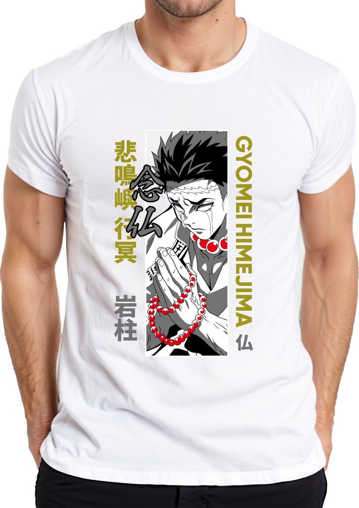 Kimetsu no Yaiba Gyomei Himejima Hashira Gebetsperlen Geschenk Herren T-Shirt, Weiß, 3XL