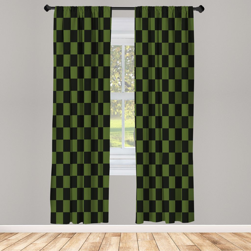 ABAKUHAUS Checkers Spiel Vorhänge 2 Panel Set für Wohnzimmer Schlafzimmer Nachbildung, Geometrisches Rasterstil Monochrom Quadrate İn Der Tradit...