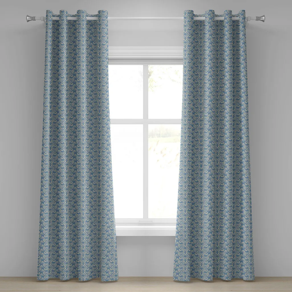 Rideau géométrique floral moderne bleu-gris et tan avec œillets 280cm