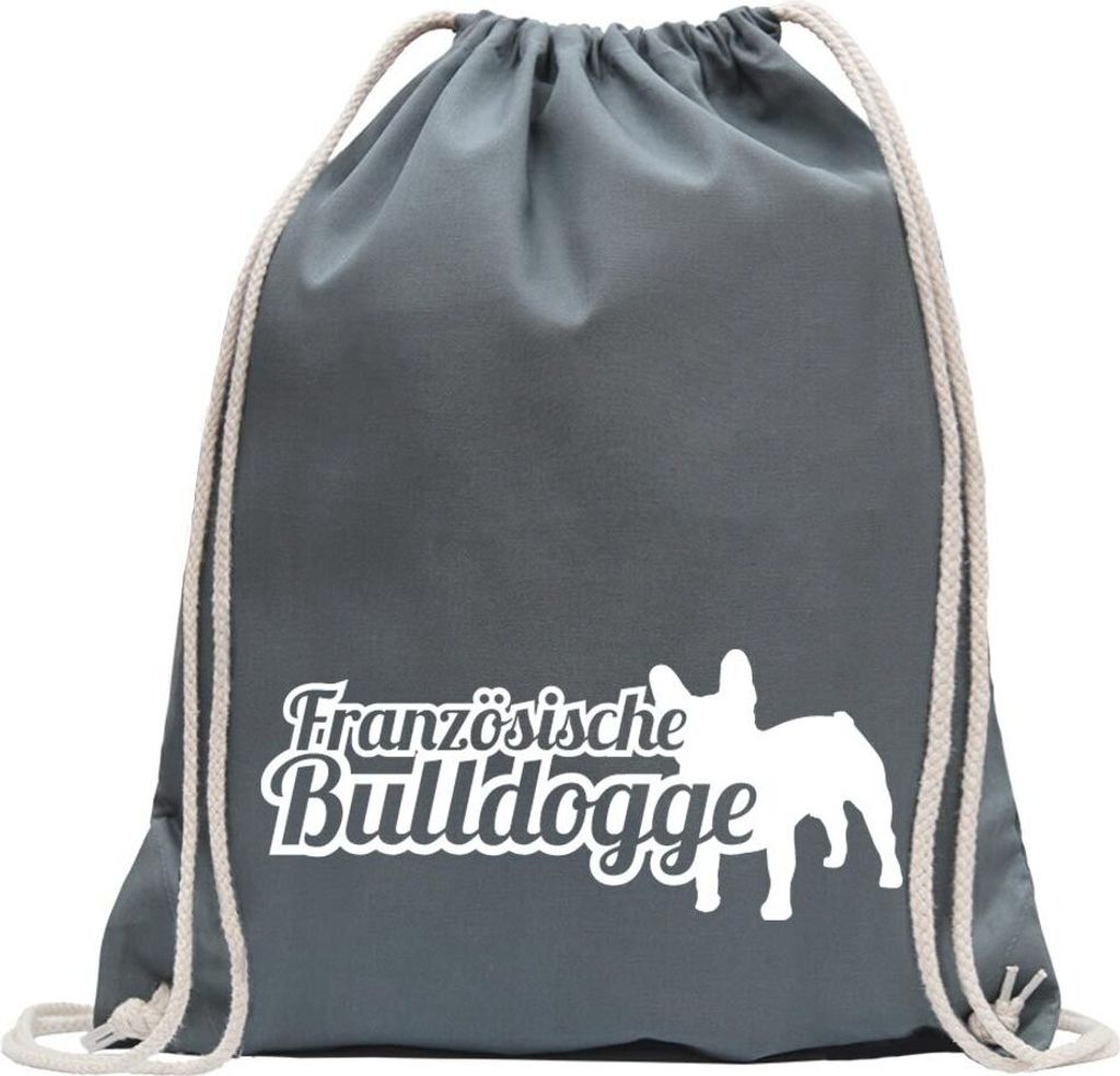 Kiwistar - Turnbeutel - stahlgrau - Französische Bulldogge - Fun Rucksack Sport Beutel Gymsack Baumwolle mit Ziehgurt
