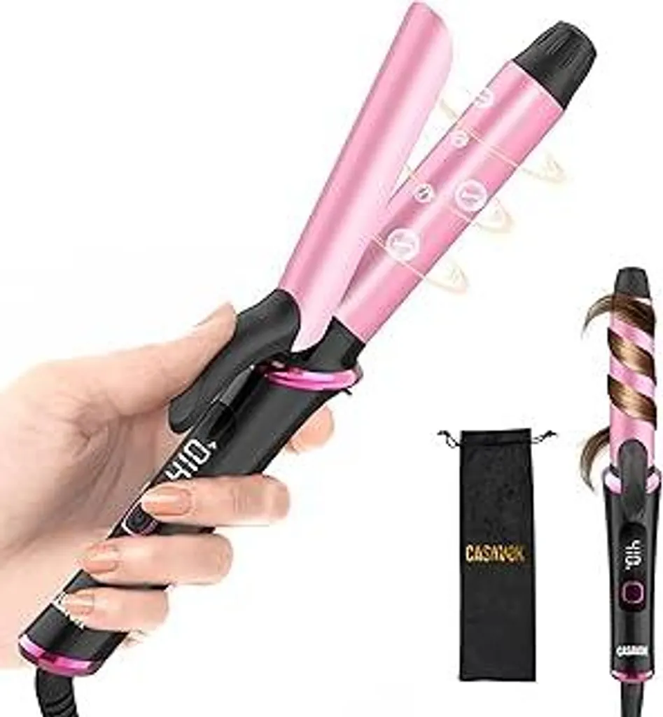 Mini ferro arricciacapelli da viaggio, ferro arricciacapelli piccolo per capelli corti, mini ferri arricciacapelli per donne, copertura anti-scottature, spegnimento automatico, 5 impostazioni di temperatura digitali, 1 pollice (rosa)