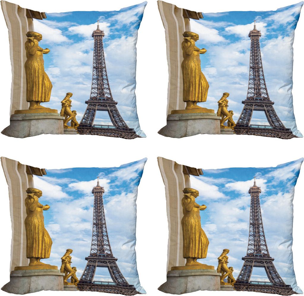 ABAKUHAUS Paris Kissenbezug Set (4 Stück), Antike Skulpturen Eiffel, Moderner Doppelseitiger Digitaldruck, 40 cm x 40 cm, Blau und Gelb