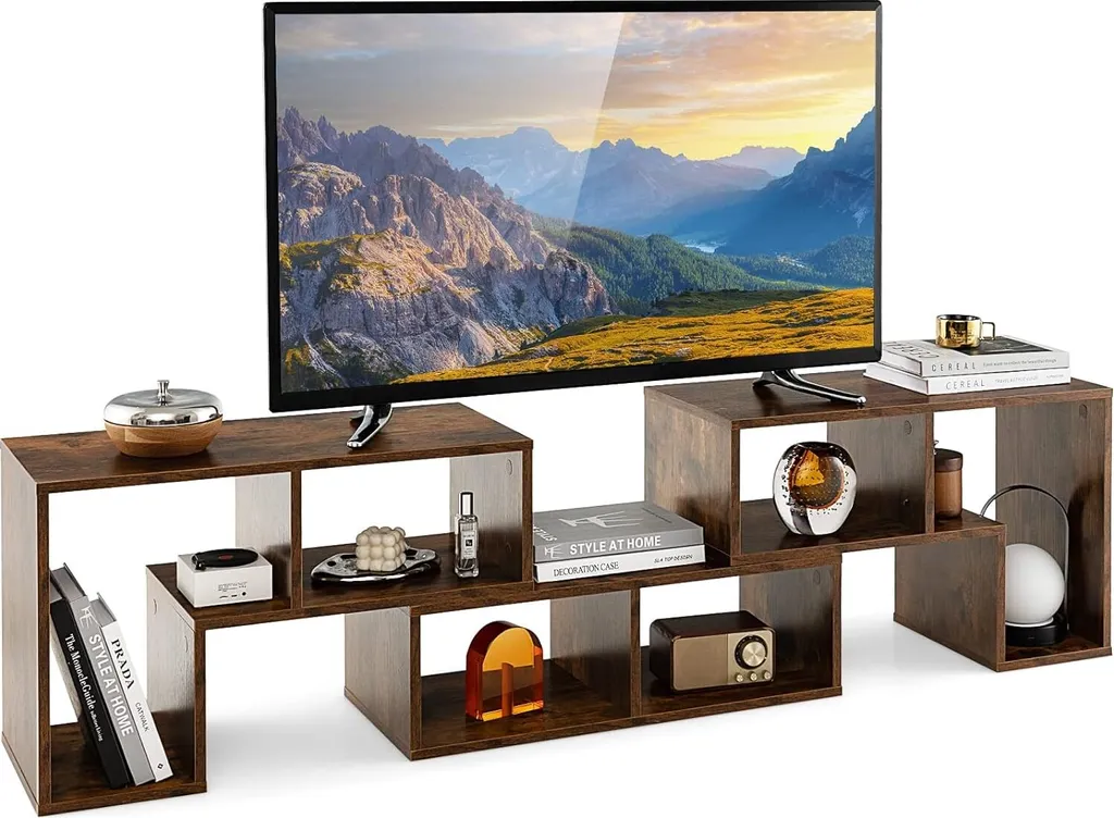 Meuble TV Lowboard Gain de Place, Bibliothèque et Rangement en Bois