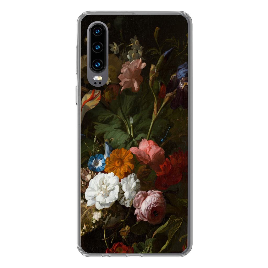 MuchoWow Handyhülle Schutzhülle Hülle für Huawei P30 Vase mit Blumen - Gemälde von Rachel Ruysch Silikon Softcase Handy Hülle - Kartenbesitzer