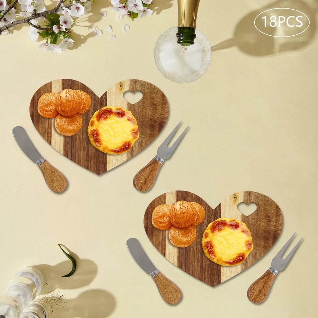 Set da formaggio - Tagliere - Legno - Vassoio da portata - Confezione regalo - Cucina - 10