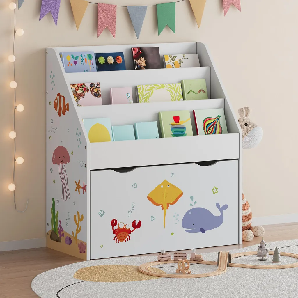 Étagère pour enfants Aarnskona avec tiroir 70x63x30 cm Motif Aqua Dream