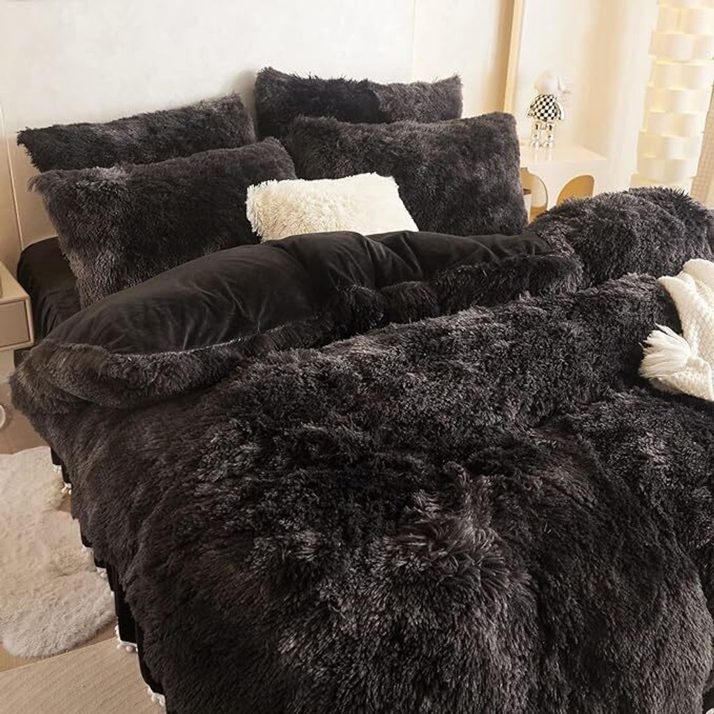 SNUGGBED Schwarz Plüsch Bettwäsche Set mit Kissenbezug