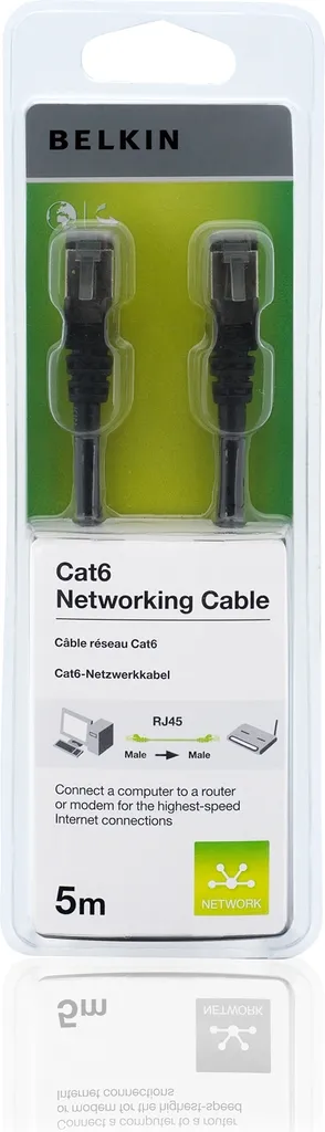 Câble Patch RJ45 Belkin Cat6 Snagless Blindé Noir 5m pour Réseau Stable