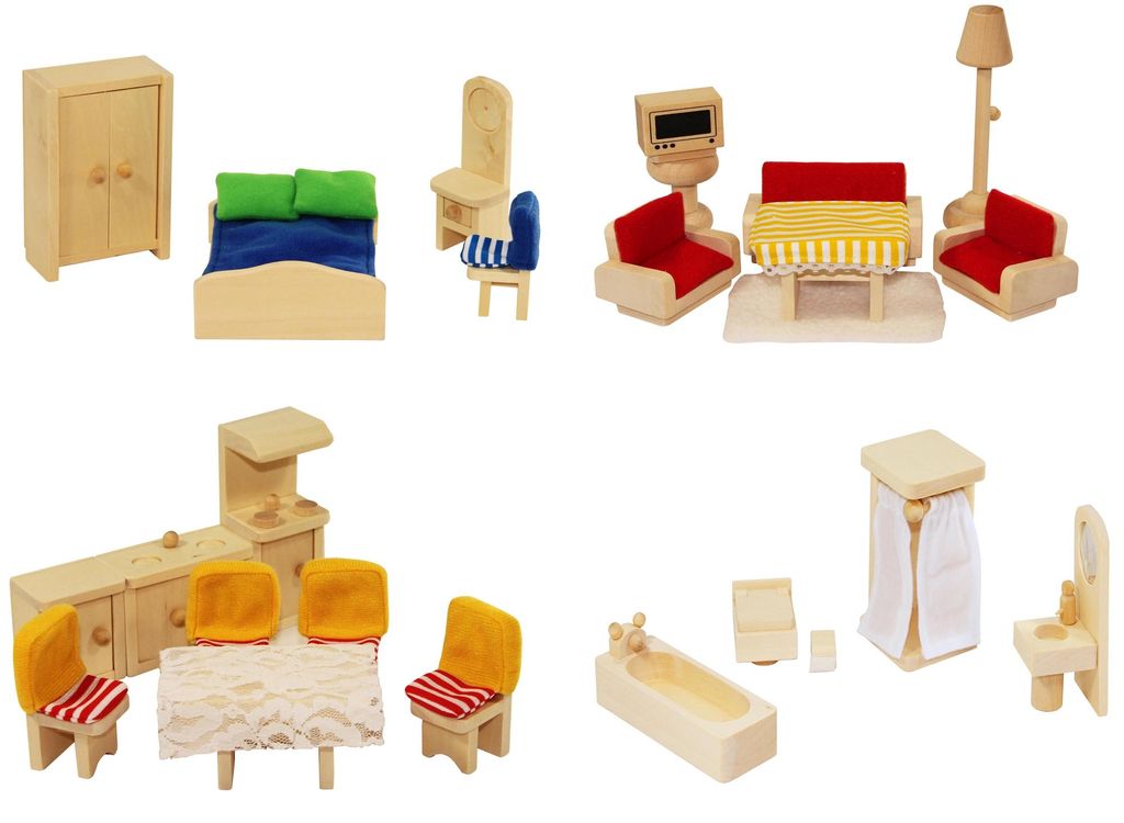 Möbelset für Puppenhaus FREDA aus Holz 28 Teile 