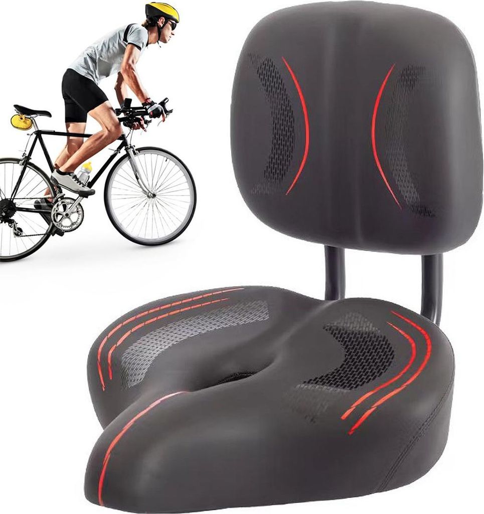 Fahrradsitz Breiter Fahrradsattel mit Rückenlehne, Leder, Produktbild 