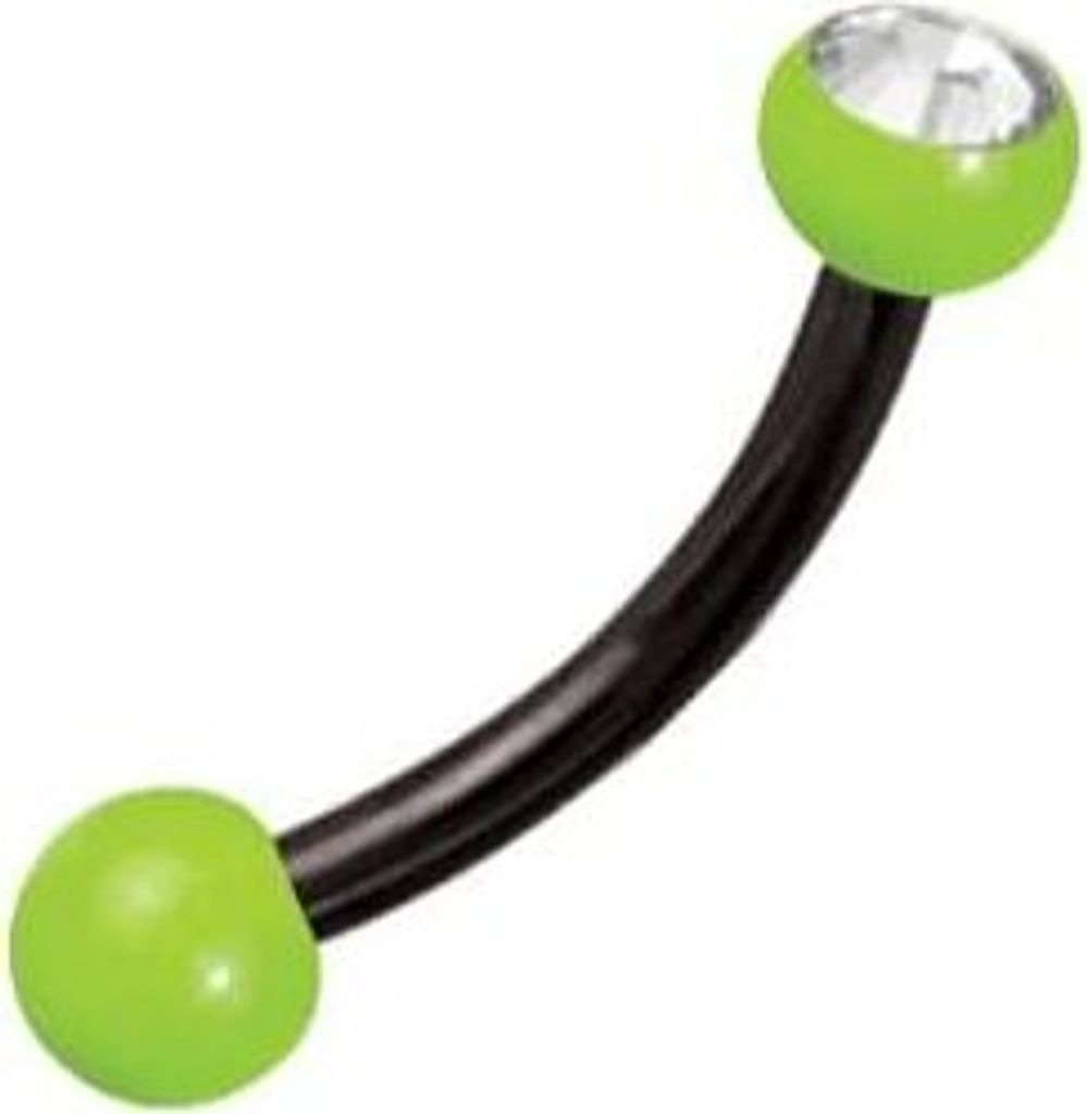 Augenbrau Piercing Stahl Black 2 Grüne Enamel Kugeln 3mm Mit Kristall Elements BK-EJBBN.GR.CZ - 10.0 Millimeter